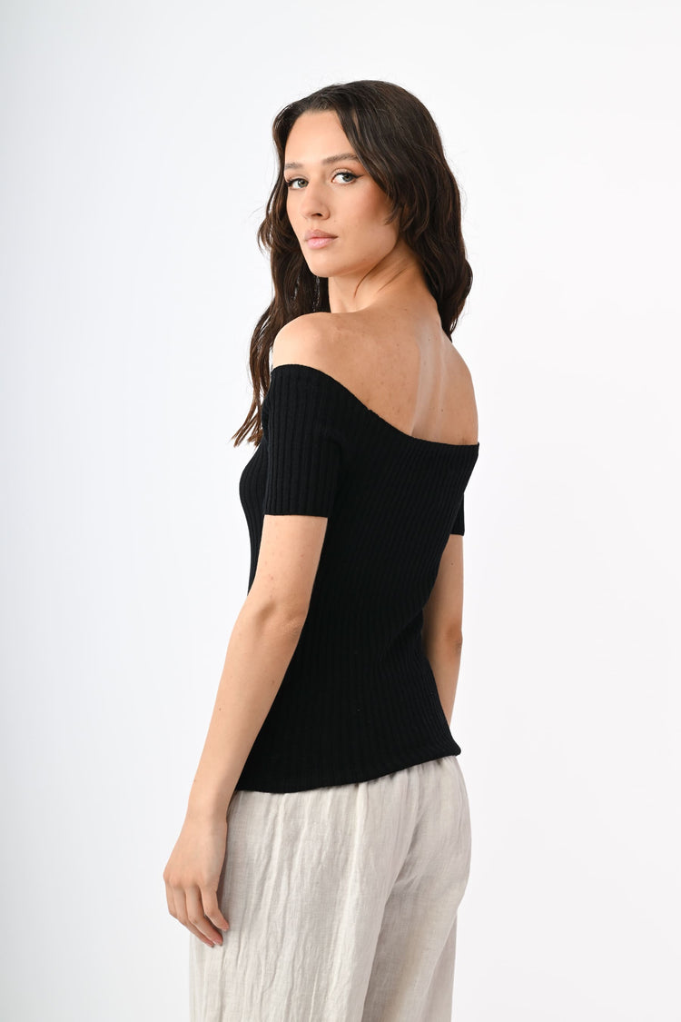 Button-detail off-the-shoulder top