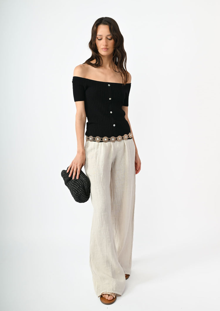 Button-detail off-the-shoulder top