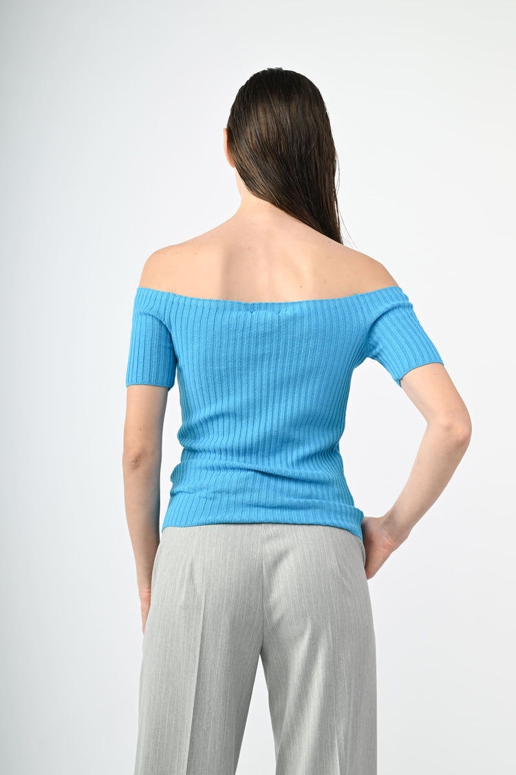 Button-detail off-the-shoulder top
