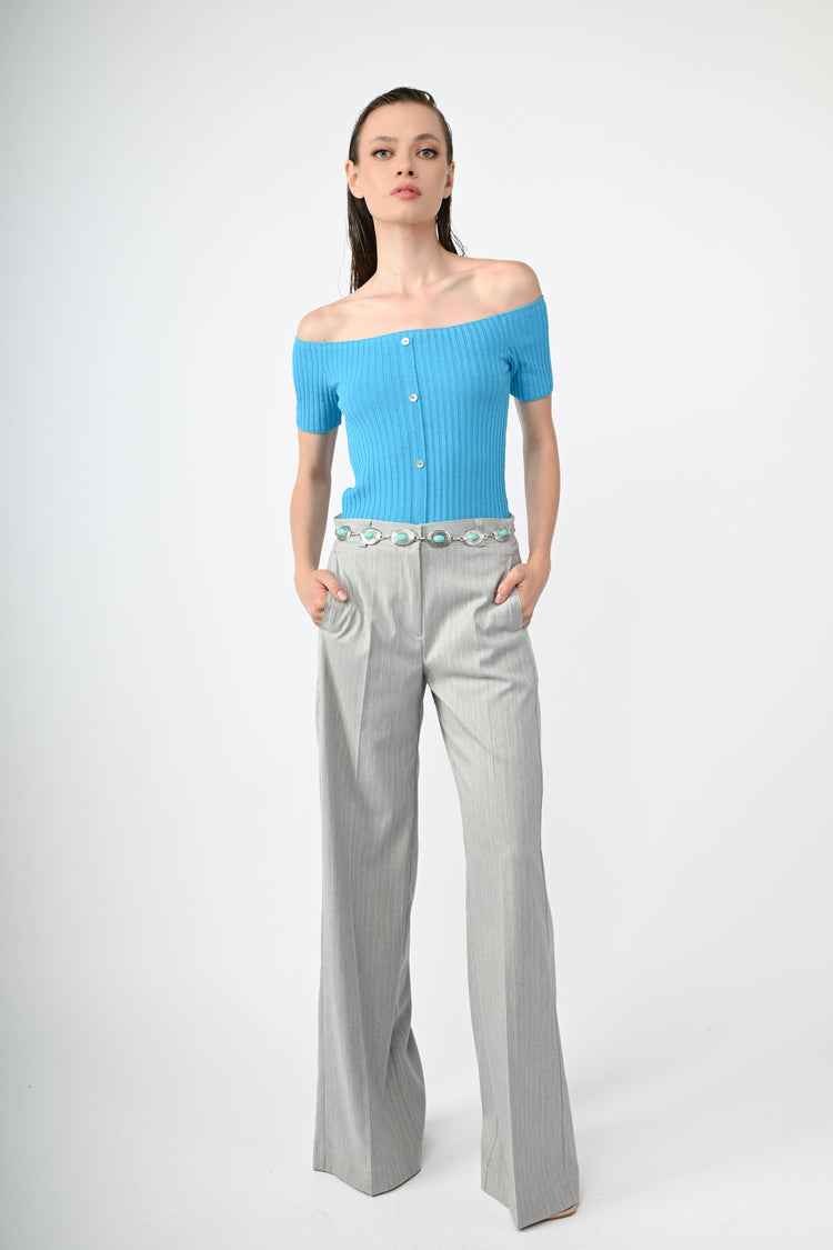 Button-detail off-the-shoulder top