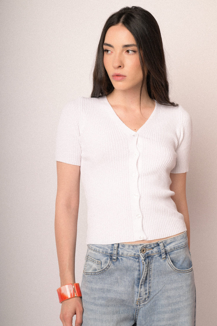 White short-sleeved cardigan