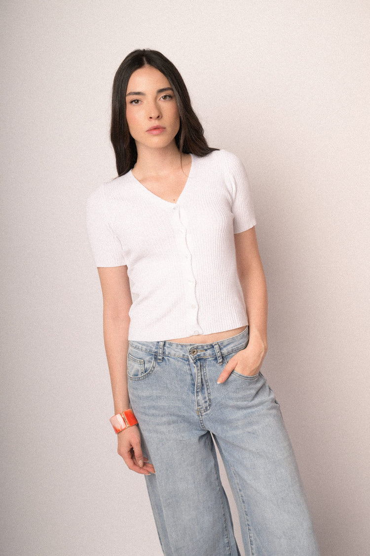 White short-sleeved cardigan