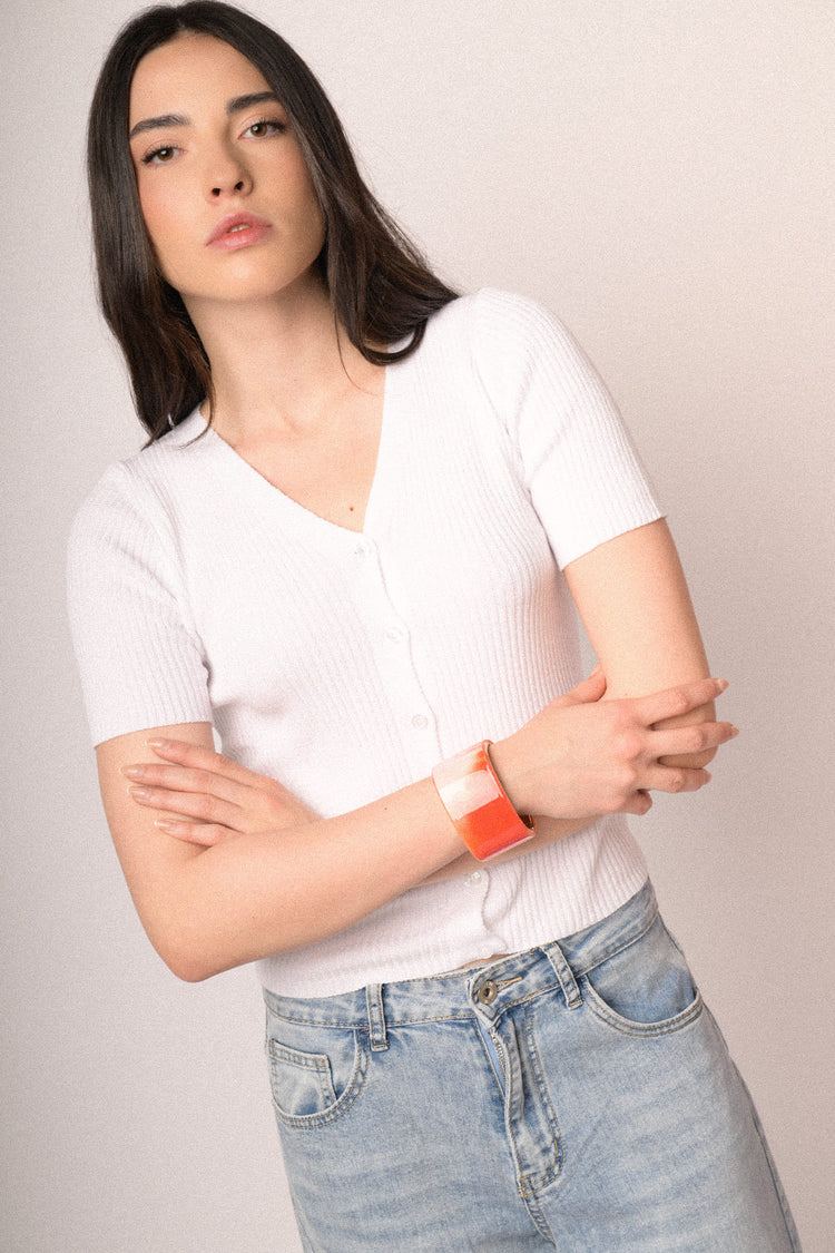 White short-sleeved cardigan