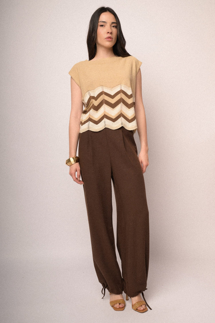 Multicolor zig-zag beige knit top