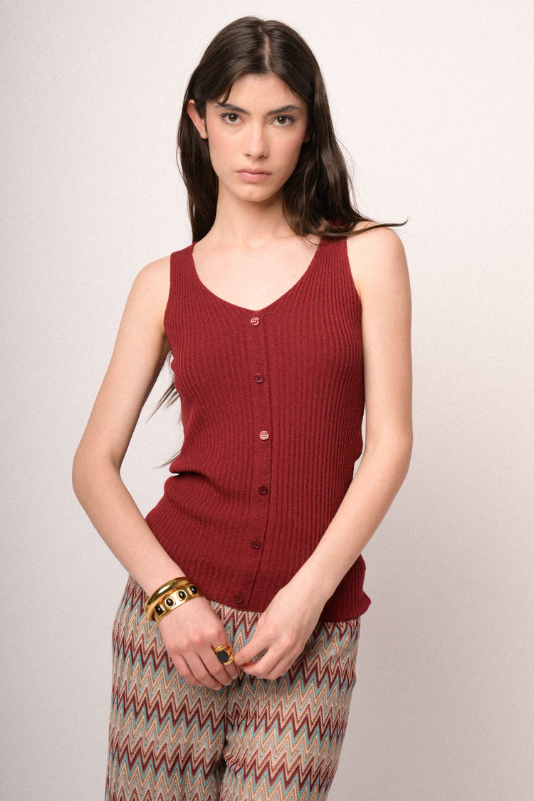 Red knit top