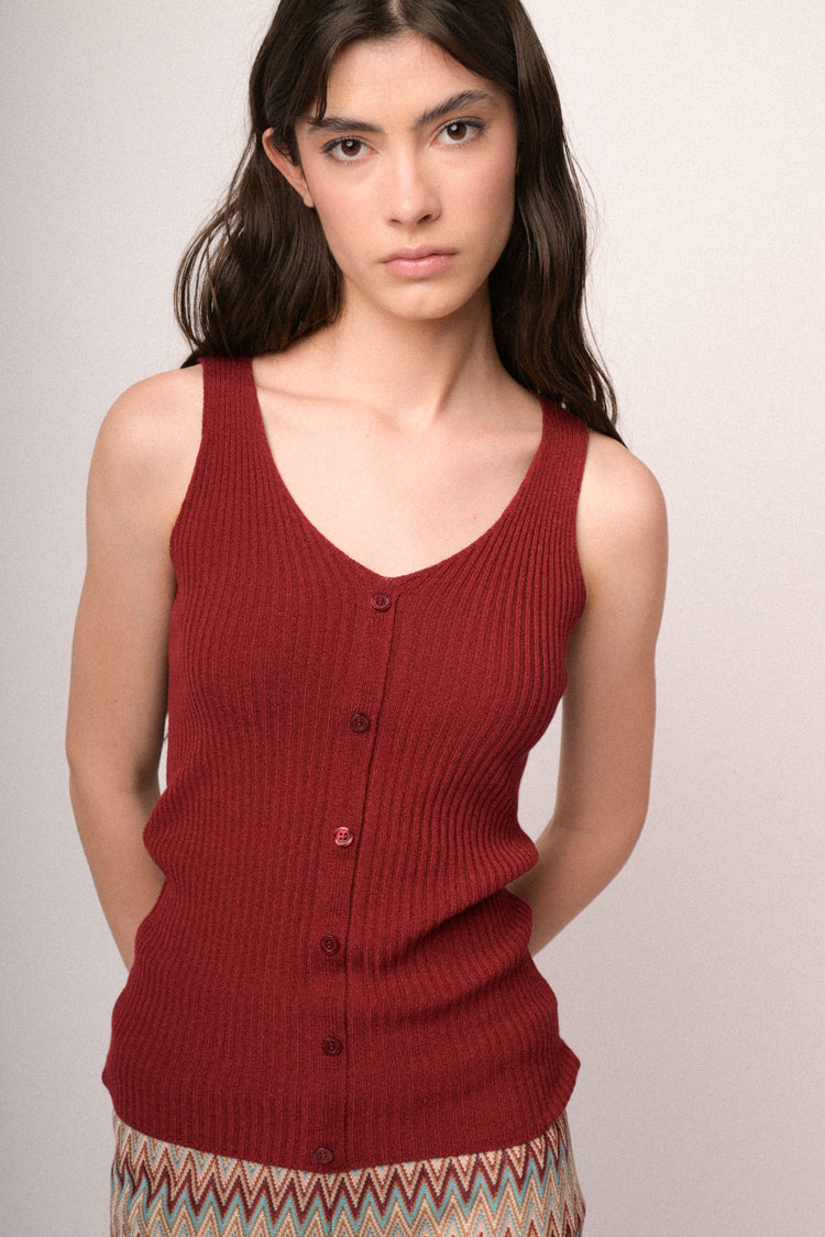 Red knit top