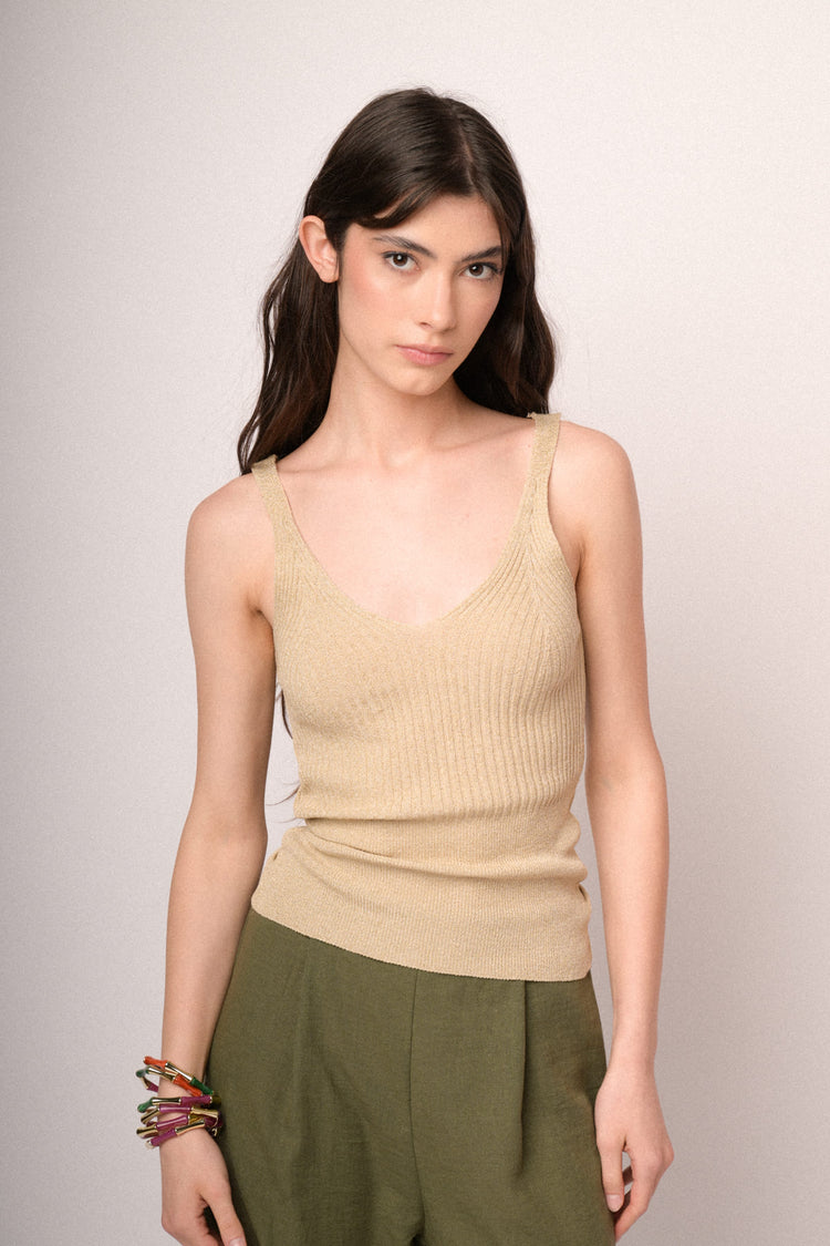 Beige lurex knit top