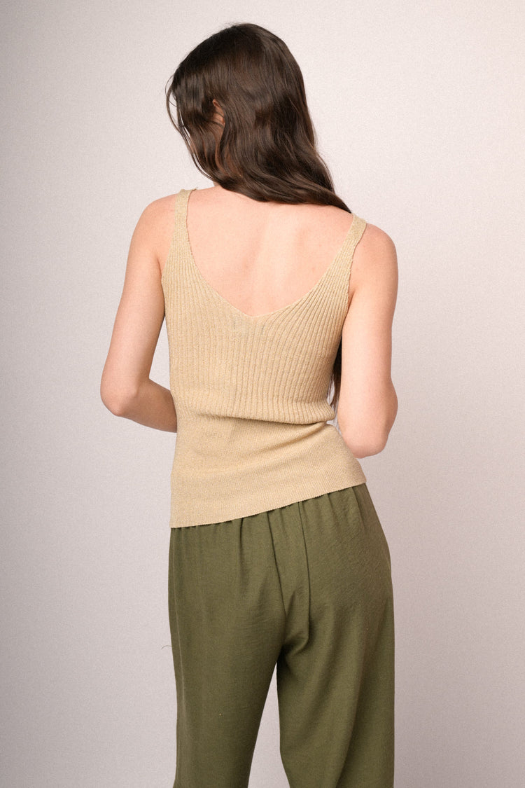 Beige lurex knit top