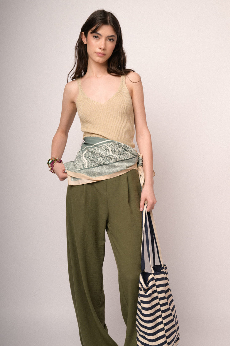 Beige lurex knit top