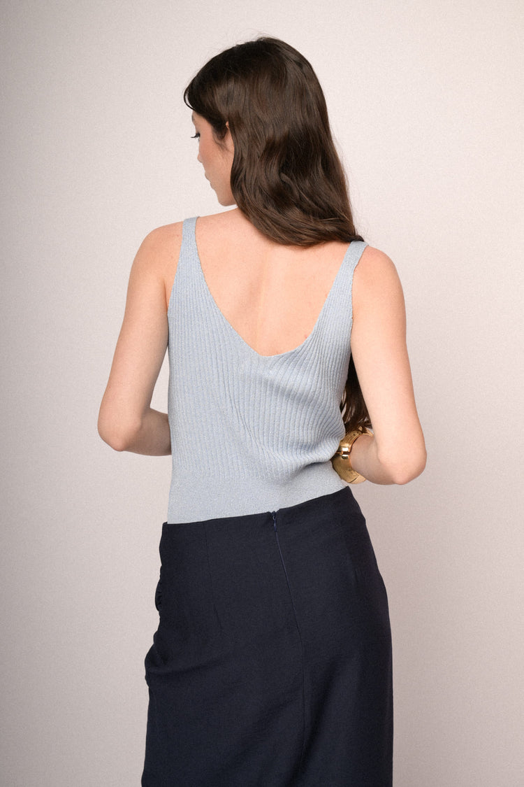 Sky blue lurex knit top
