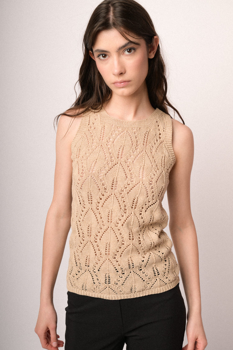 Beige crochet knit top