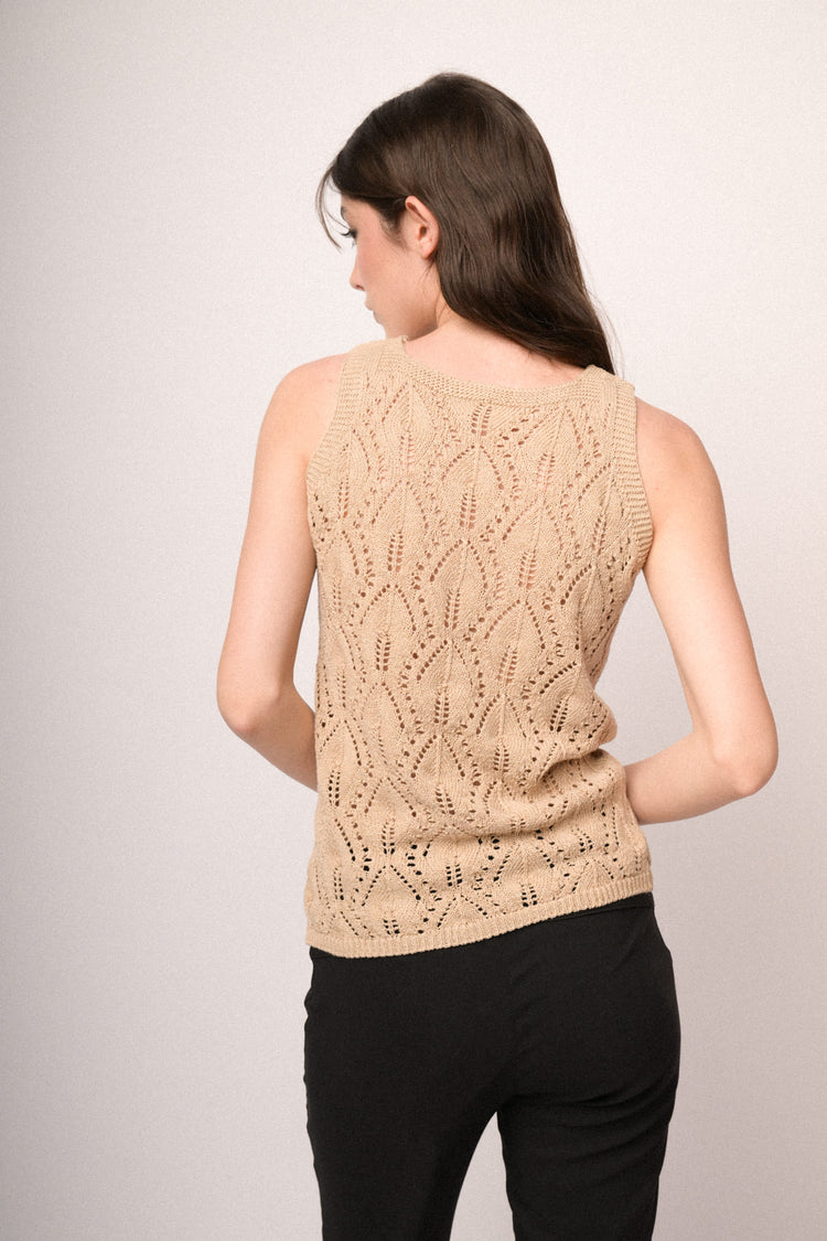 Beige crochet knit top