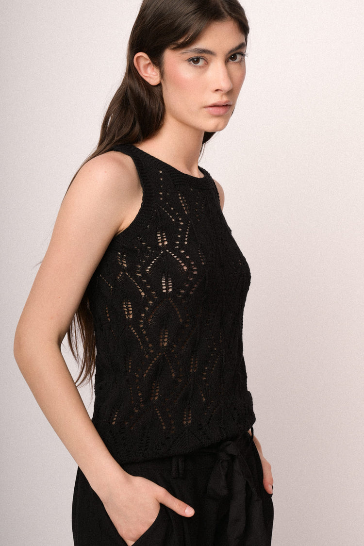 Black crochet knit top