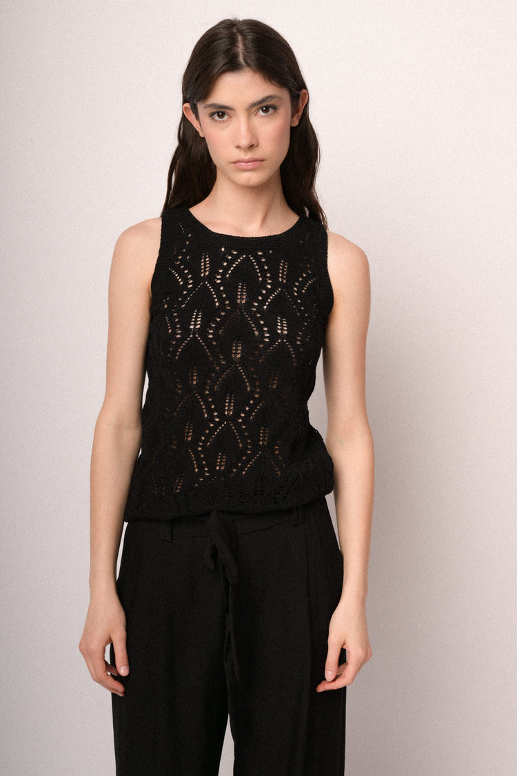 Black crochet knit top