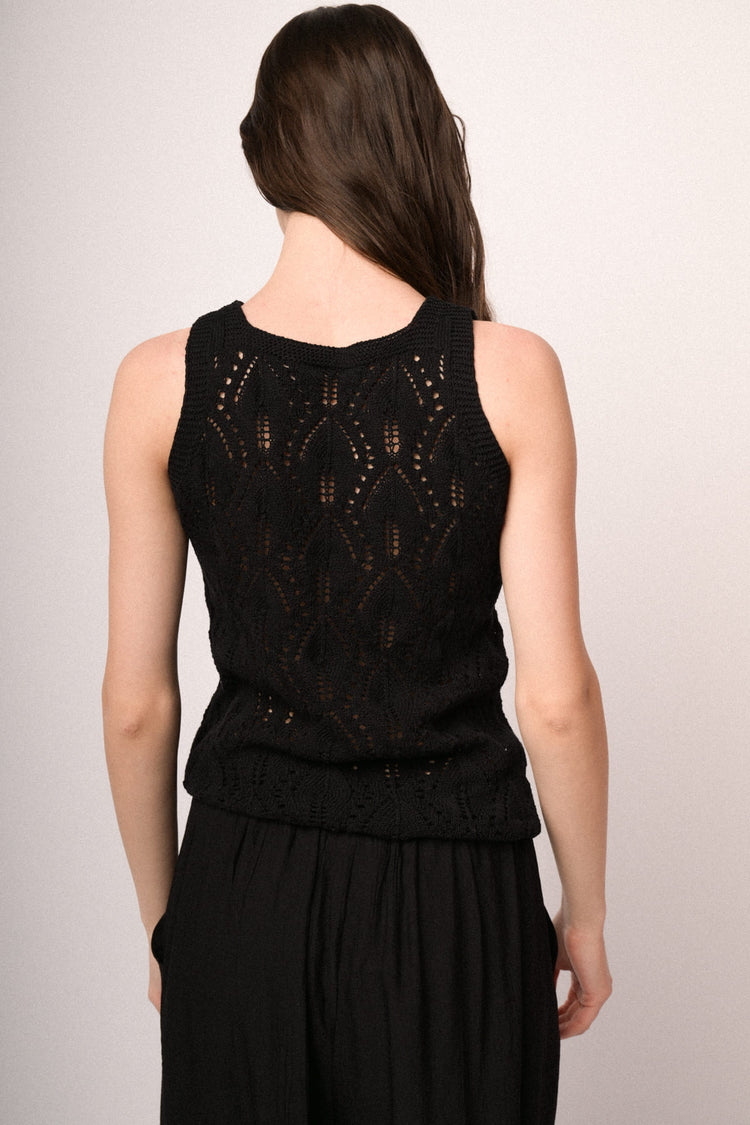 Black crochet knit top