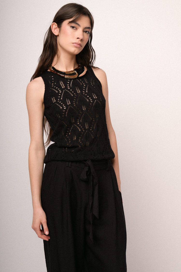 Black crochet knit top
