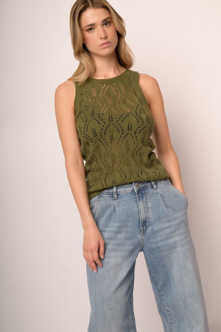 Olive green crochet knit top