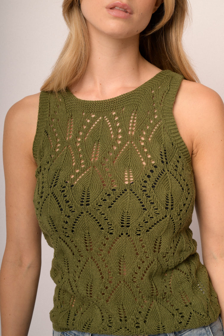 Olive green crochet knit top