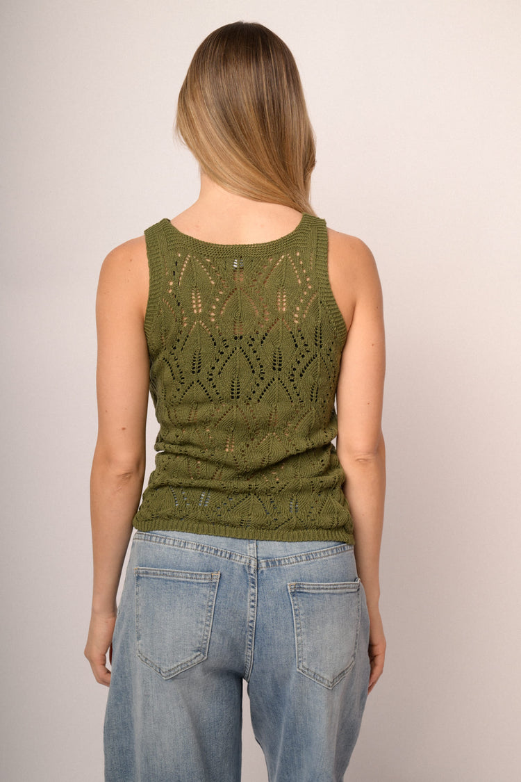 Olive green crochet knit top