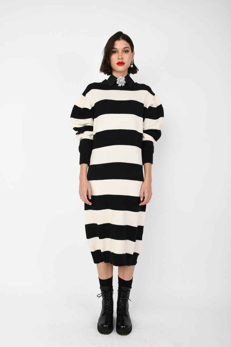 Striped knit mini dress