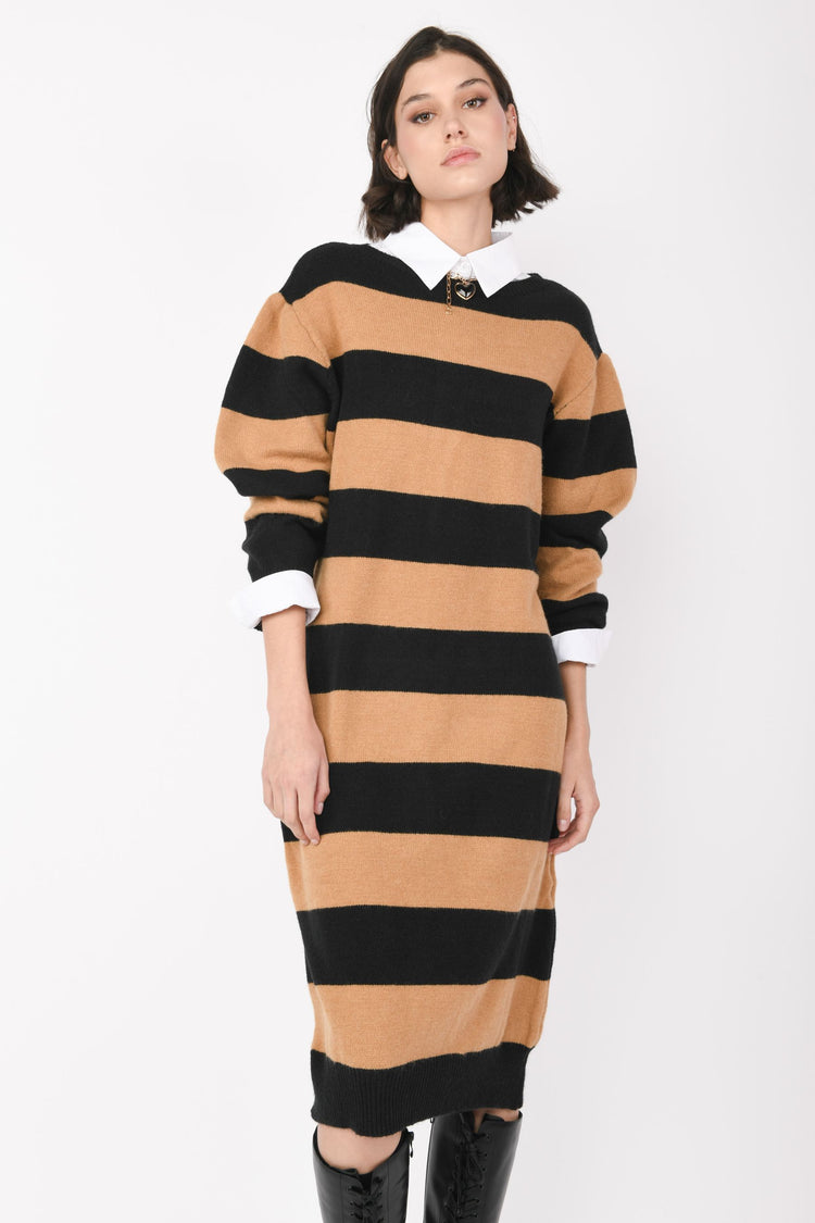Striped knit mini dress