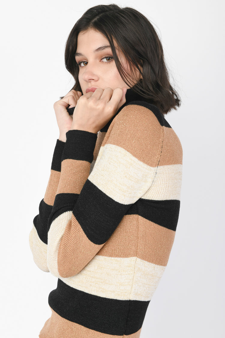 Lurex striped mock sweater