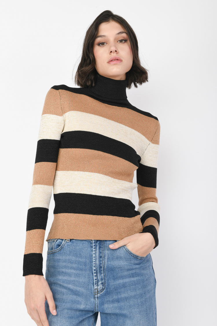 Lurex striped mock sweater