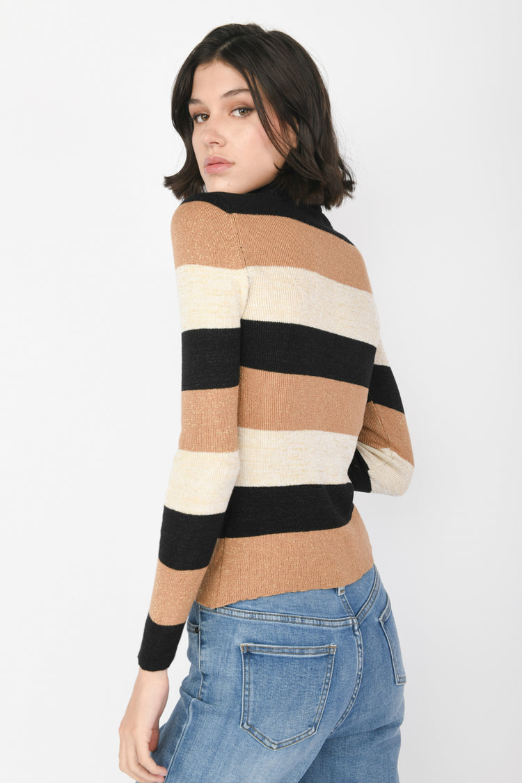 Lurex striped mock sweater