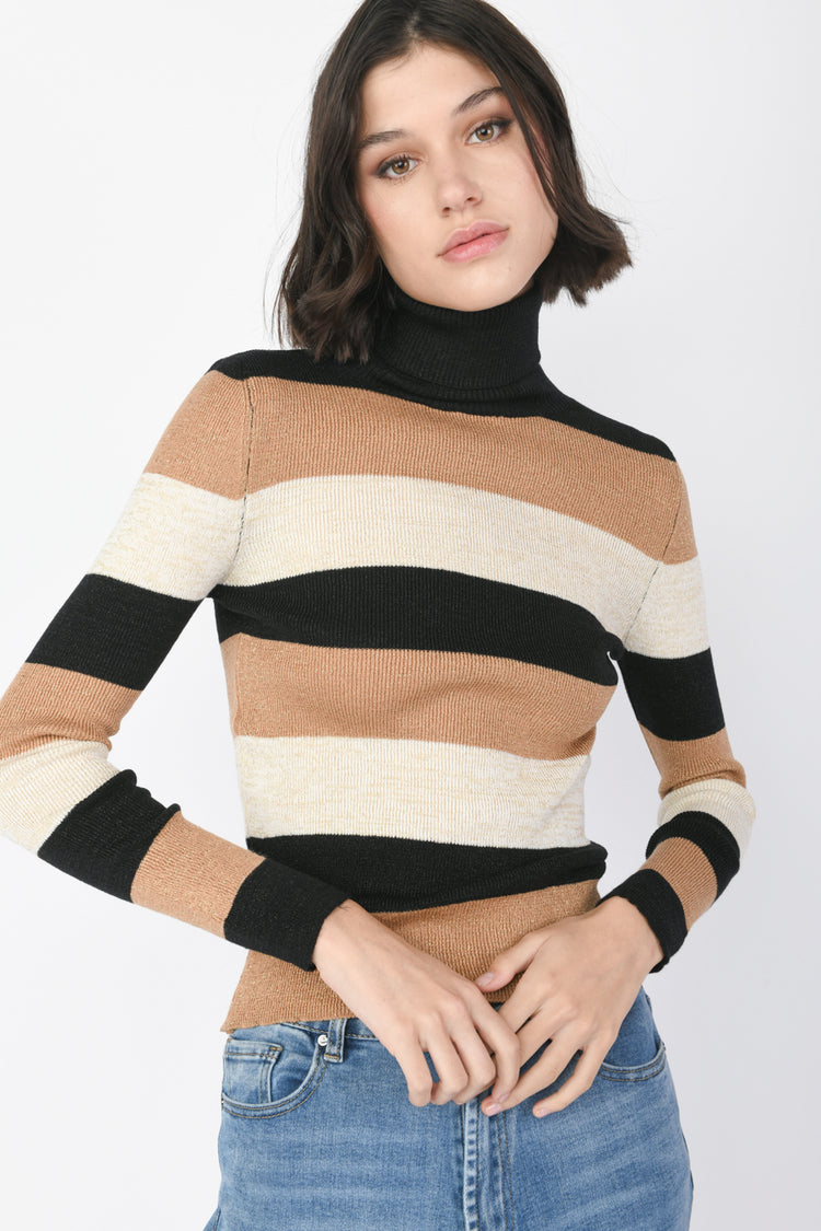 Lurex striped mock sweater