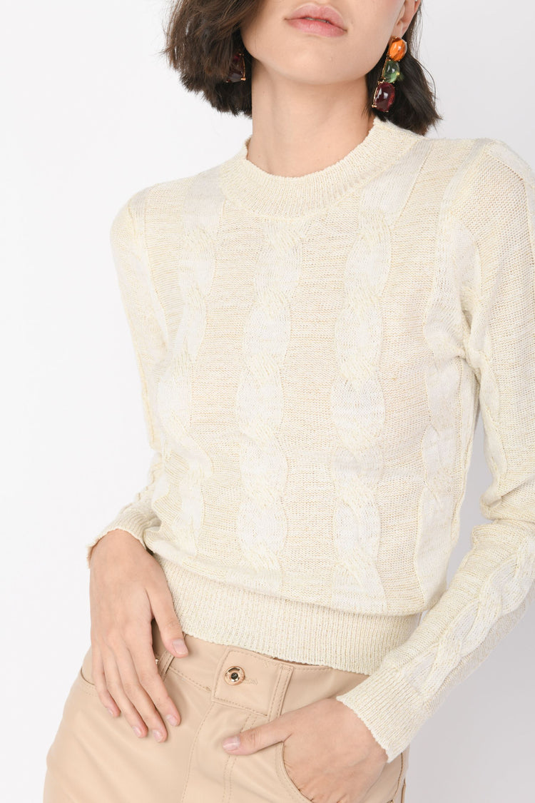 Cable lurex knit sweater