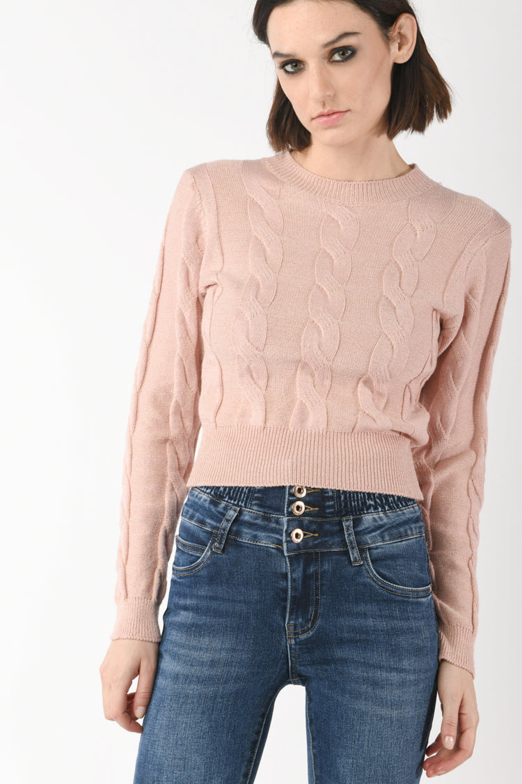 Cable lurex knit sweater