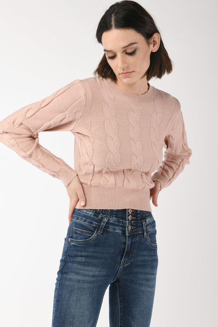 Cable lurex knit sweater