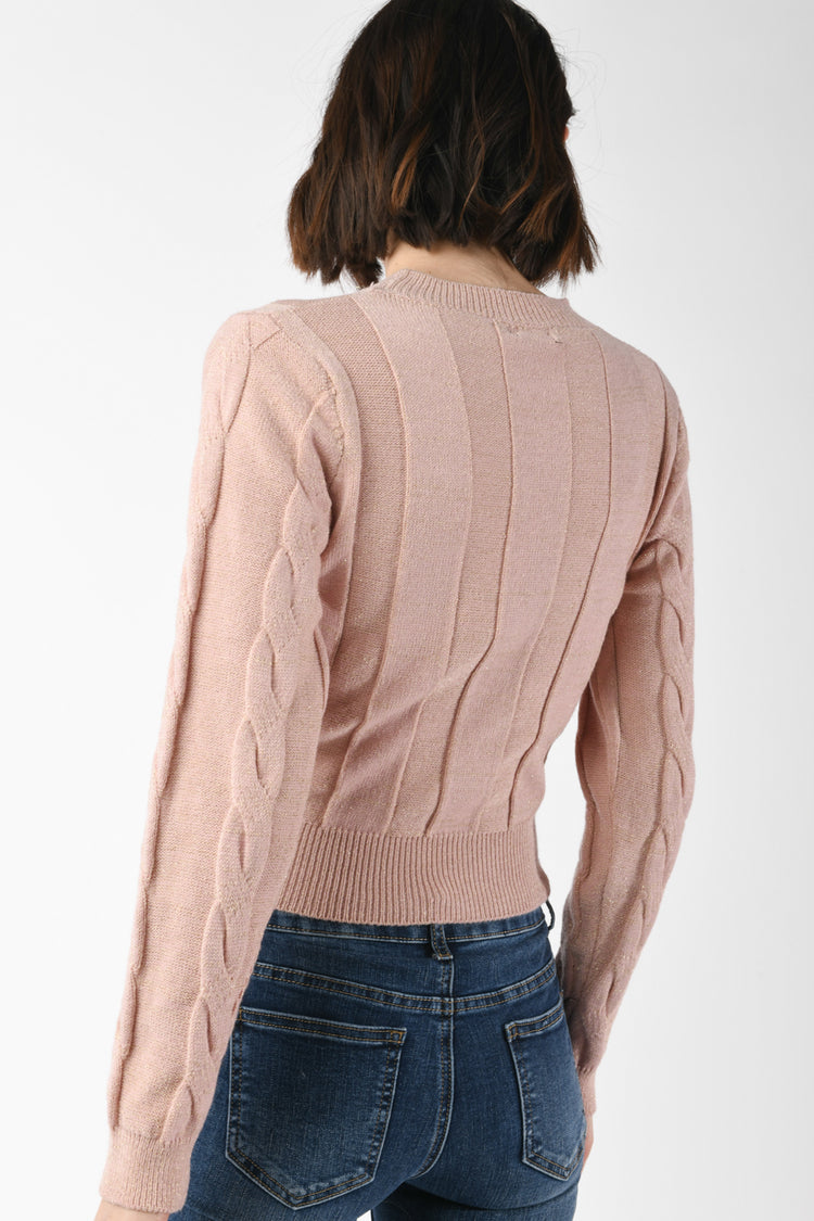 Cable lurex knit sweater