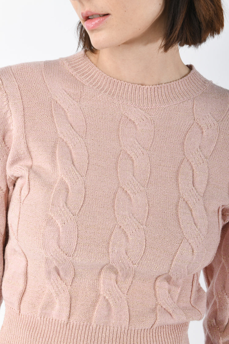 Cable lurex knit sweater