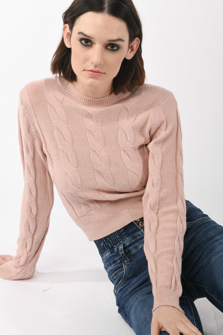 Cable lurex knit sweater