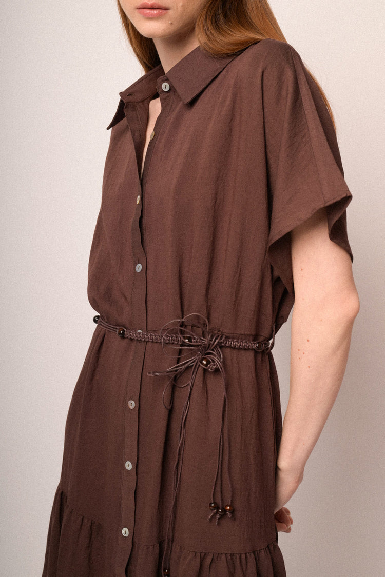 Chocolate belted maxi shirt dress