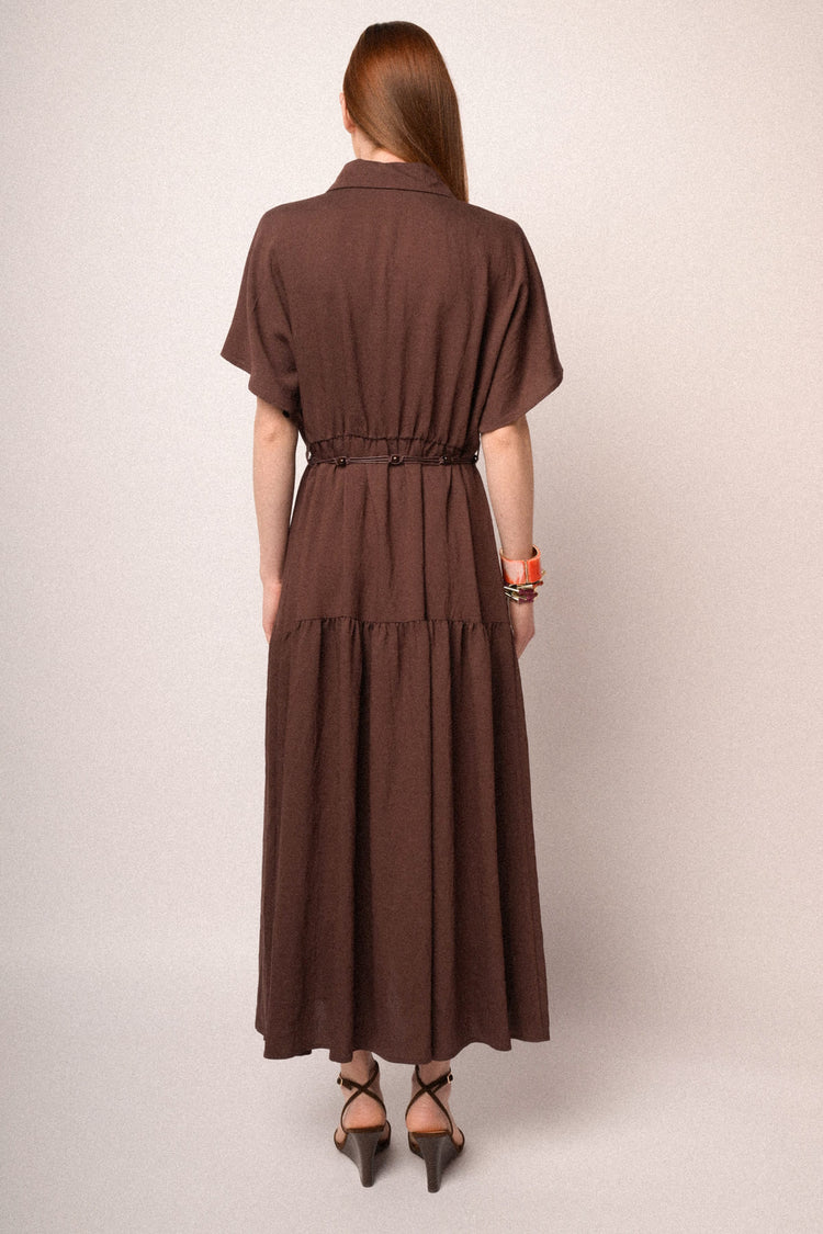Chocolate belted maxi shirt dress