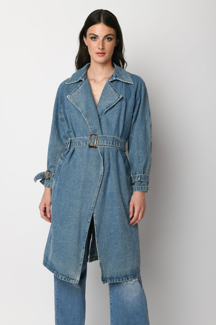 Denim trench coat