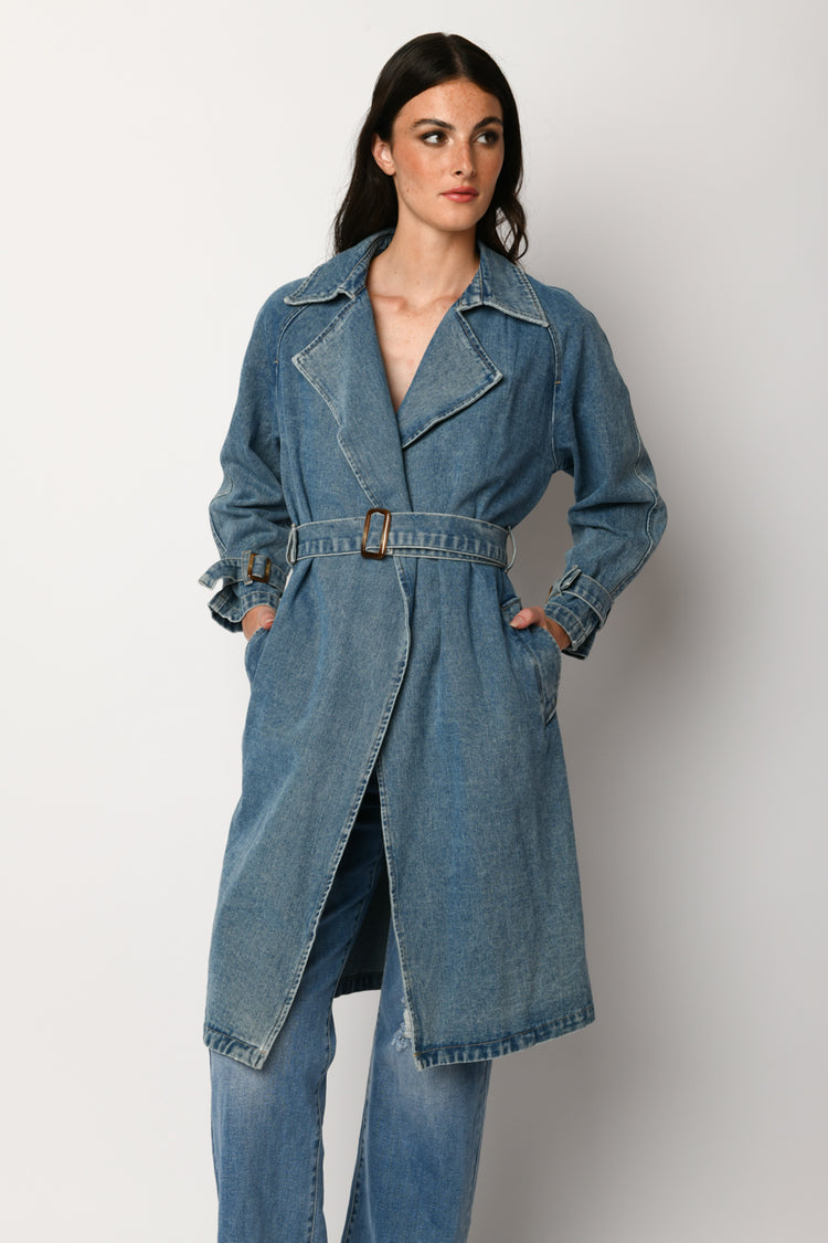 Denim trench coat