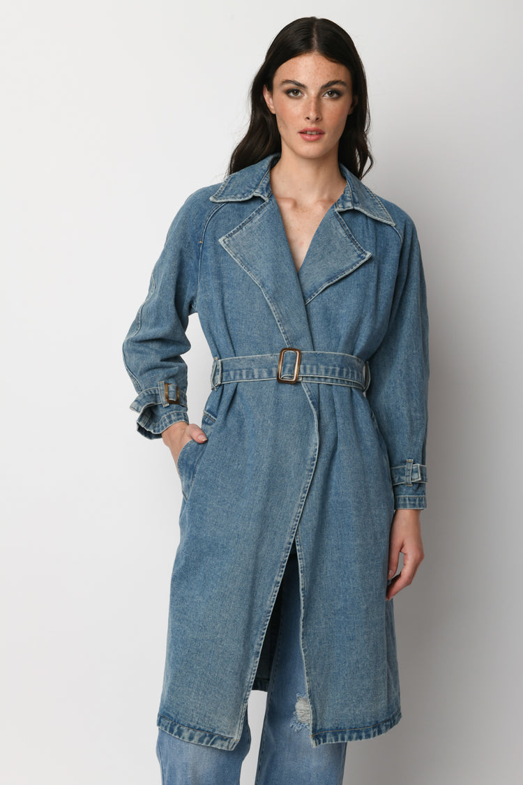 Denim trench coat