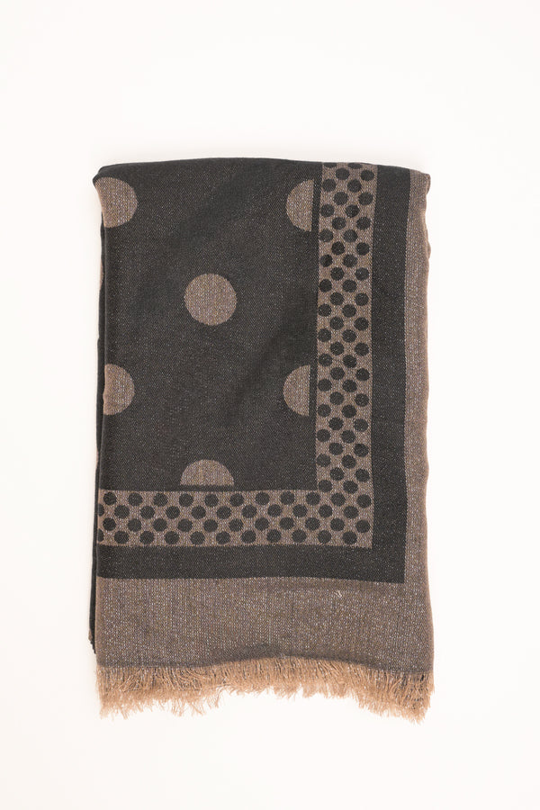 Black-beige lurex polka-dot scarf