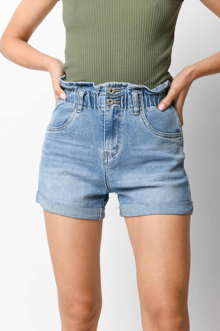 Rhinestoned denim shorts