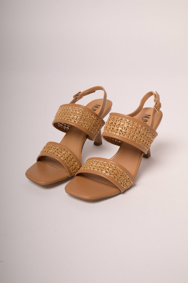 Cognac double raffia straps sandals
