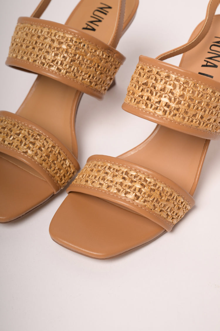 Cognac double raffia straps sandals