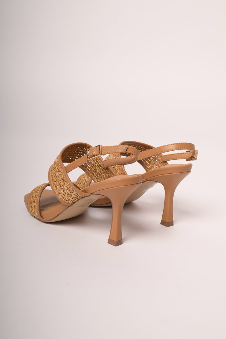 Cognac double raffia straps sandals