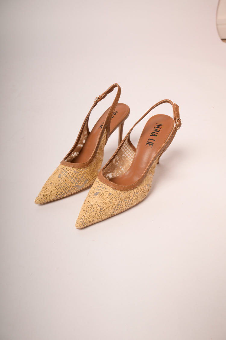 Beige raffia slingback pumps