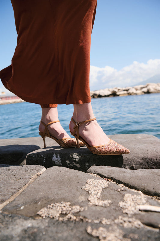 Raffia slingback pumps