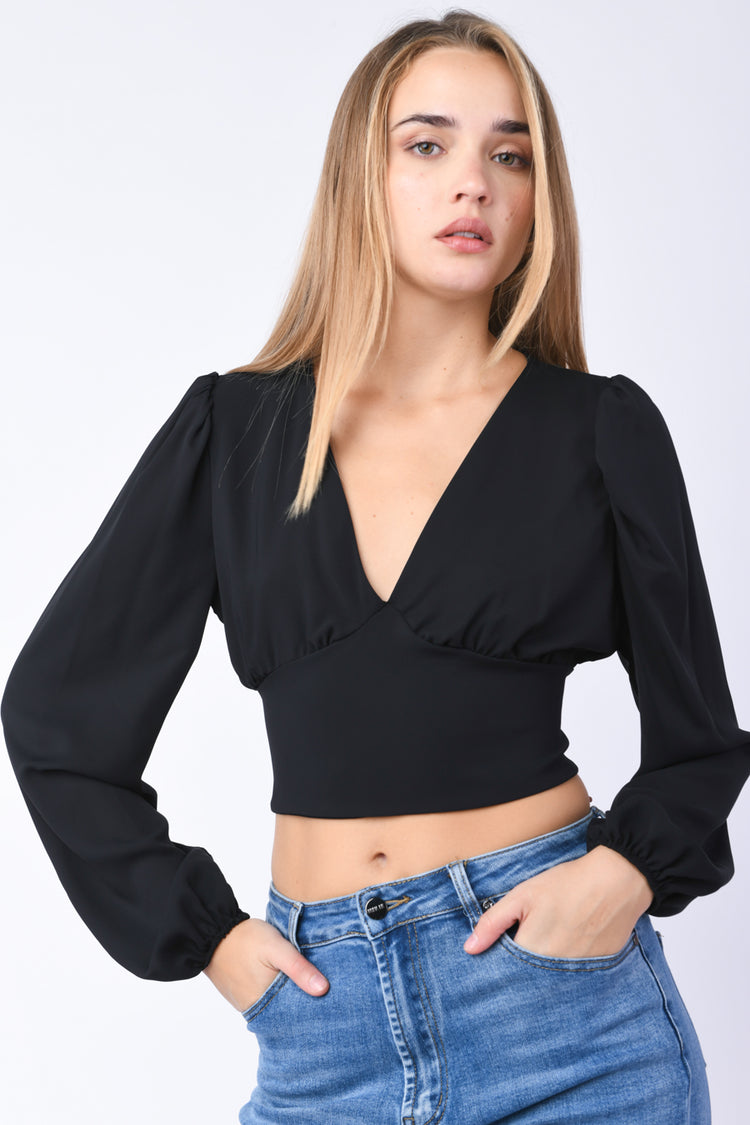 Puffed sleeves cropped top