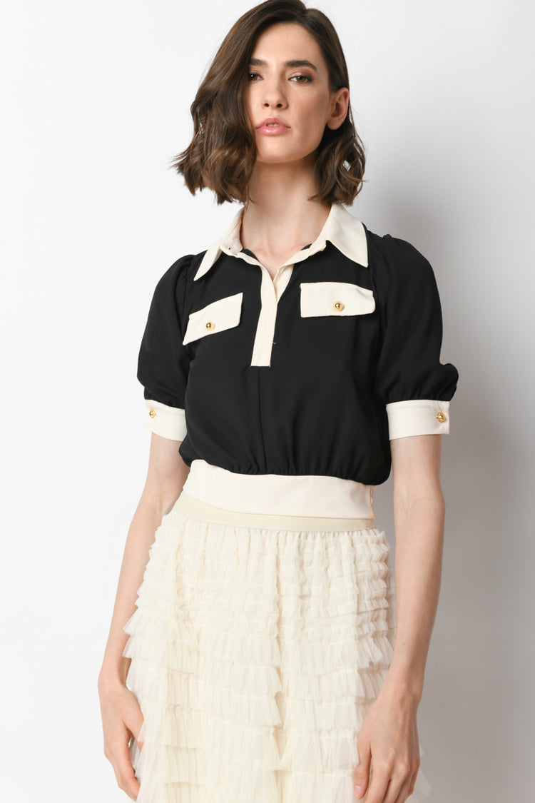 Contrast profiles cropped shirt