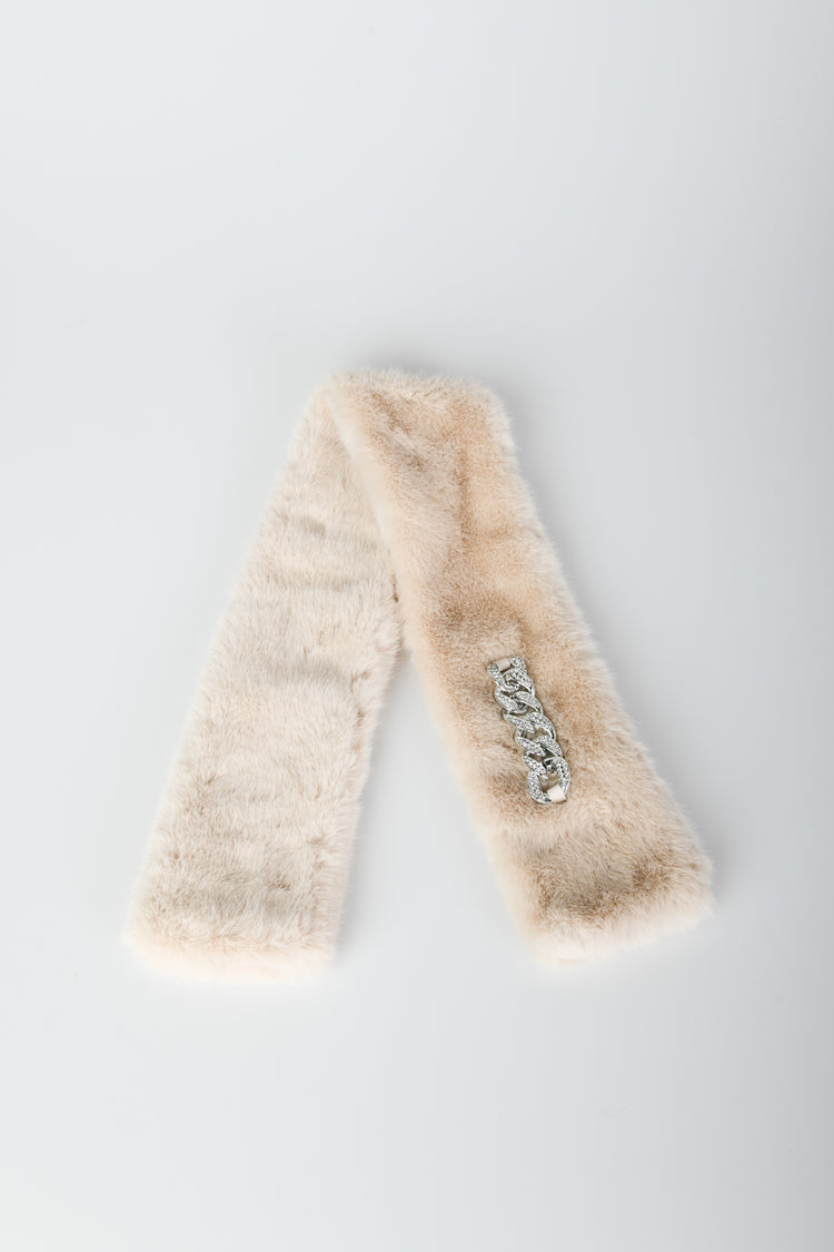 Chain-detail faux fur scarf